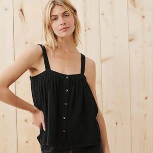 Jenni Kayne Black Button-Front Square Neck Tank